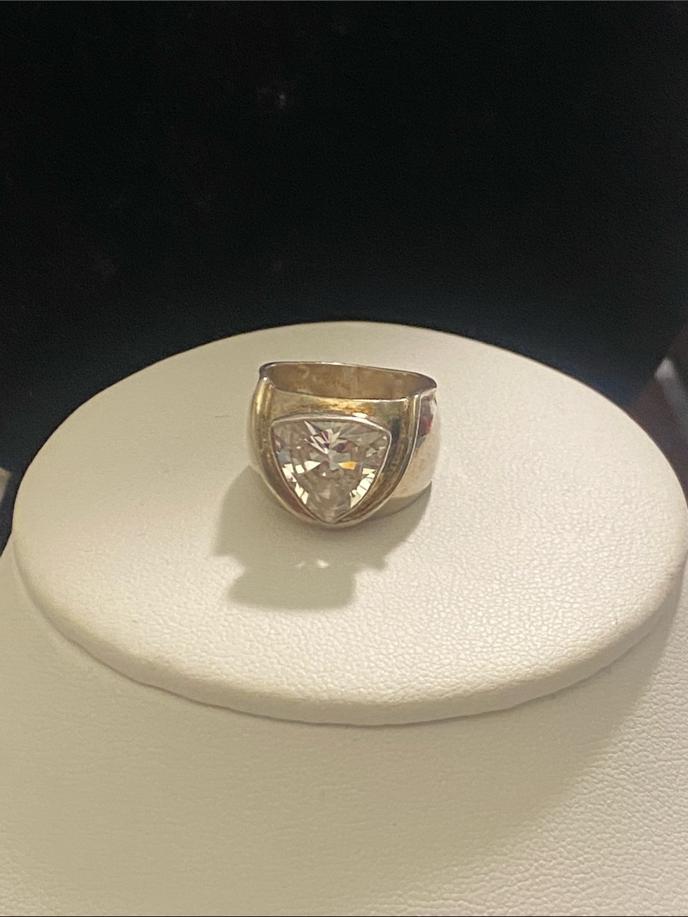 Trillion-Cut Clear Stone Sterling Silver Tone Women's Ring